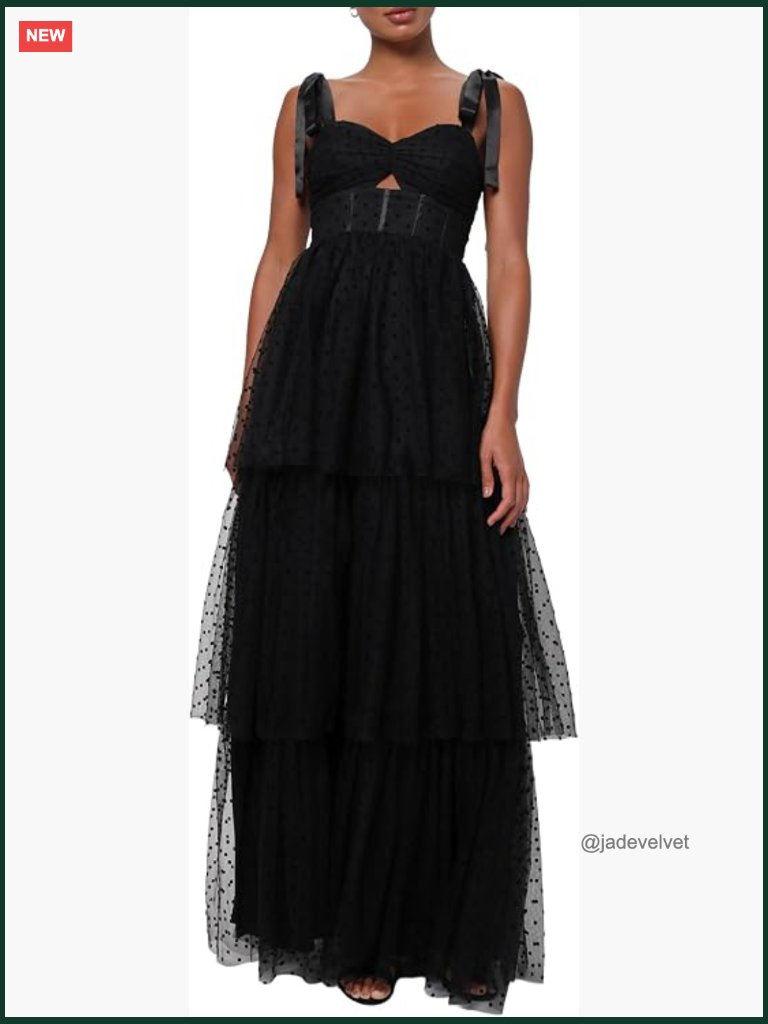 Swiss Dot Maxi Dress With Keyhole Cutout & Tie Straps